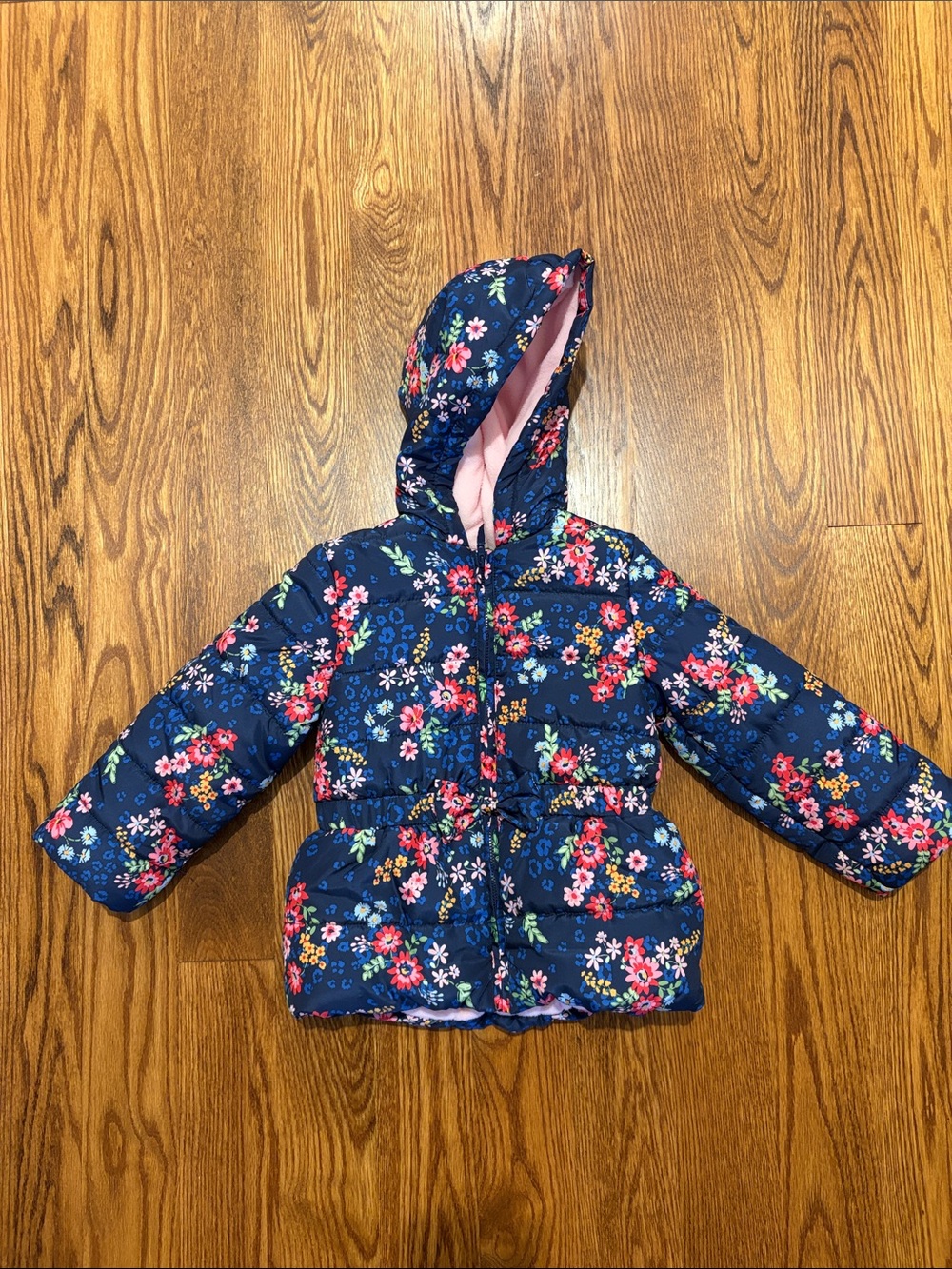 Little Me Navy Floral Jacket with Light Pink Lining